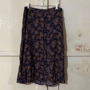 Forever 21 Floral Print Midi Skirt - Dark Blue and Brown